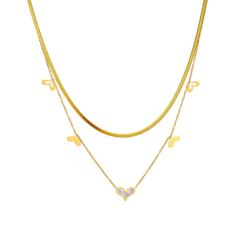 Nabest Tarnish Free 18K Gold Plated Heart Shell Tassel Necklace Women Stainless Steel Snake Chain Double Layers Choker Jewelry