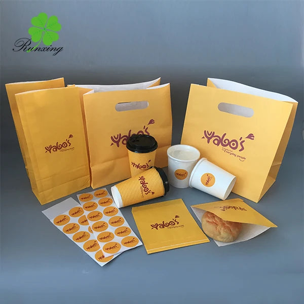 Food Grade Greaseproof Disposable Sandwich Hot Dog Packaging Yellow Kraft Coated Paper Bag with Embossed Printing for Hot Dogs