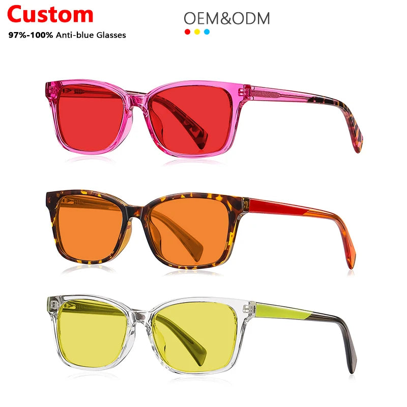 2025 Unisex TR90 Square Frame Optical Glasses Fashionable Anti-Blue Light Kids Eyewear Red Orange Yellow Lenses Classic Style