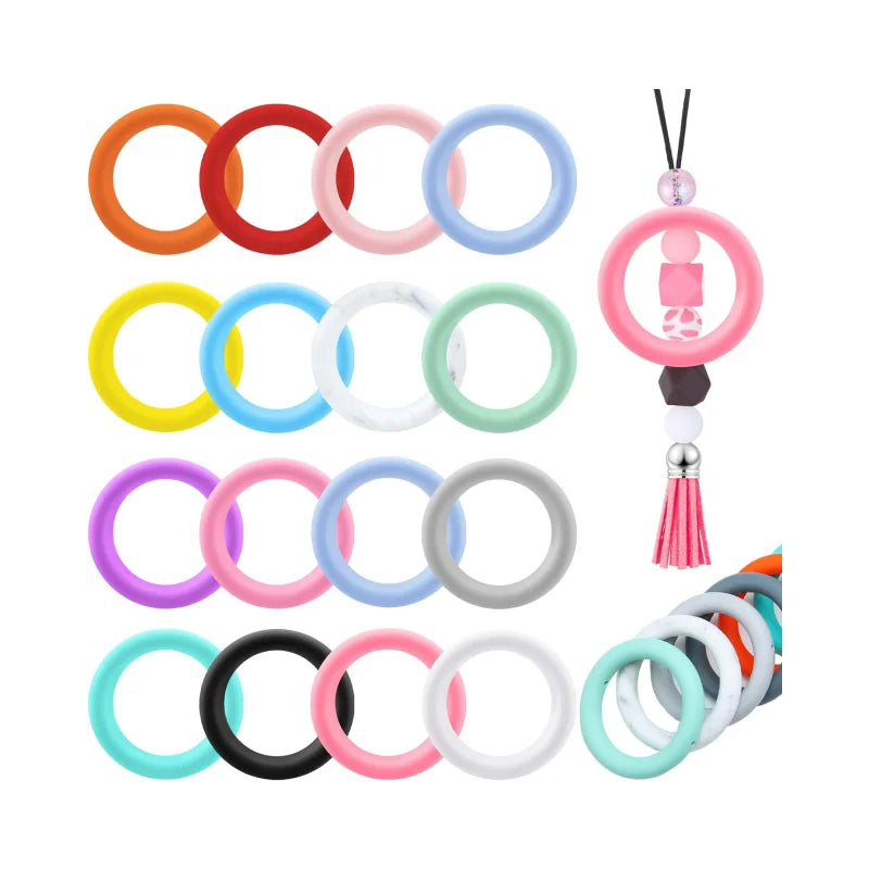 16 Pcs 65mm Round Silicone Loop With 2 Hole Silicone Pendant for DIY Keychain Necklace Bracelet Jewelry Making