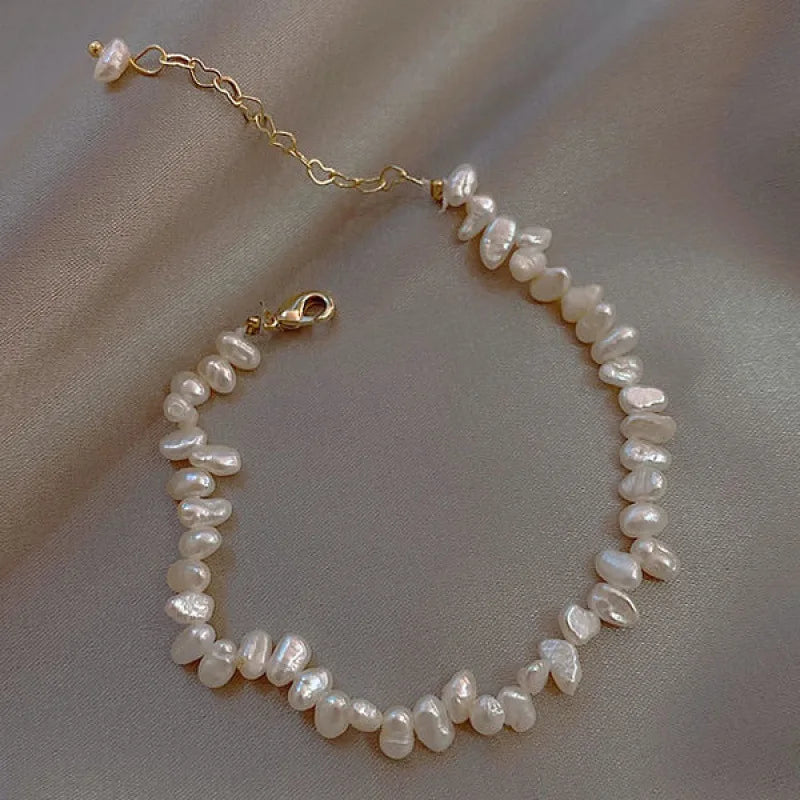 2021 Fashion White Natural Freshwater Pearl  Adjustable Baroque Pearl Rice Beads s for Girls