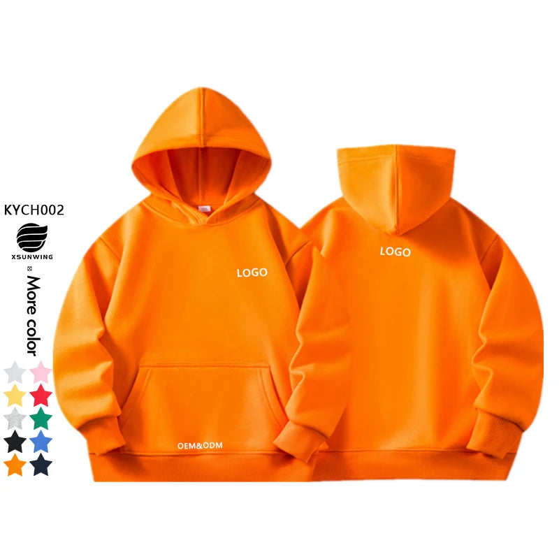 Xsunwing Unisex 500 Gsm 100 Cotton Fabric Kids Blank Casual Wear Pullover Sweatshirt Fleeced Children Boys Girls Hoodies KYCH002
