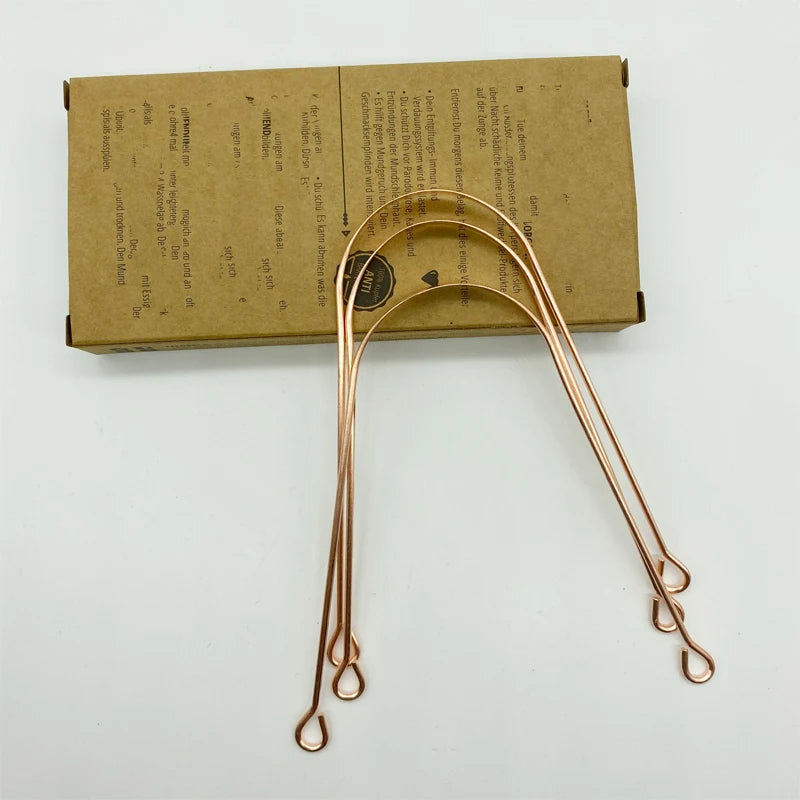 Copper & Stainless Steel U-Shaped Disposable Travel Tongue Cleaner Brush with Laser Printed Design and Bamboo Case for Adults
