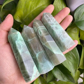 Natural Gemstone Reiki Point Wand Green Moonstone Crystals Point Tower for Decoration