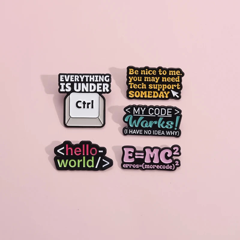 Computer Program Code Enamel Pins Custom Hello World Brooches Lapel Badges Funny Jewelry Gift for Kids Friends