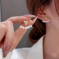 Classic Gold Plated Faux Pearl Heart Earrings Women Two-Way Heart-Shaped Pearl Stud Earrings Jewelry