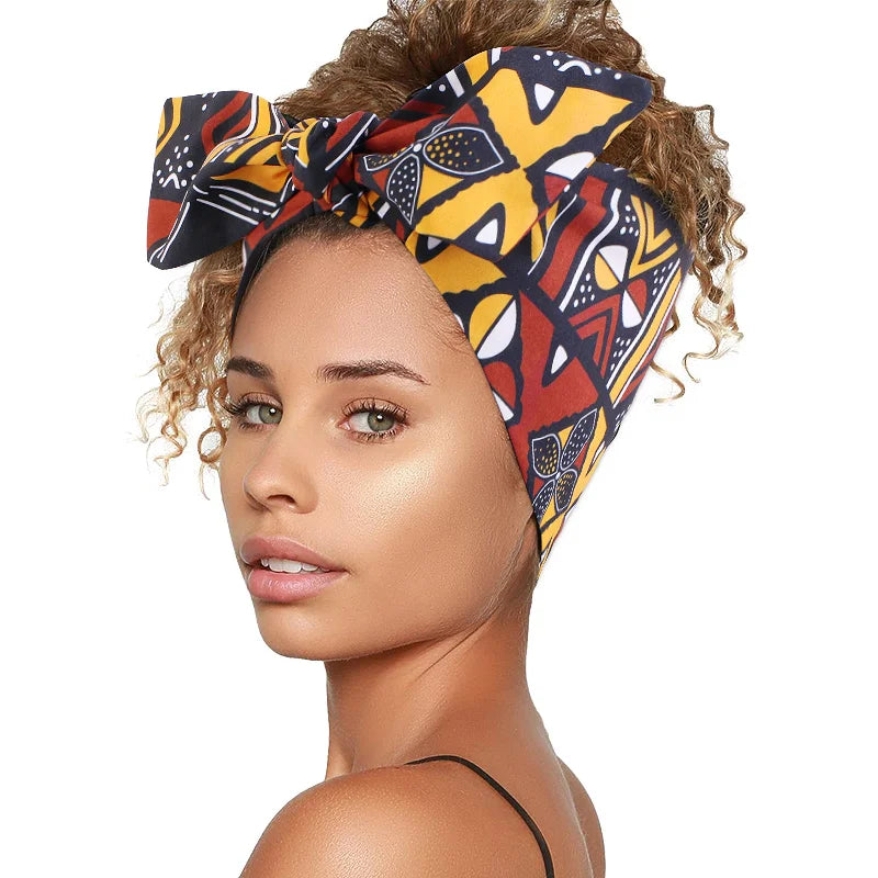 Hot Design African Pattern Satin Lining Bowknot Customize Women Printing Hair Accessories Make up Headband