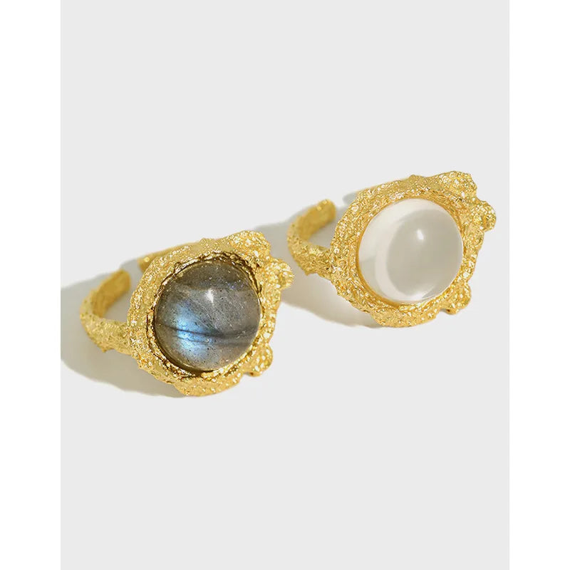Luxury Style Open Adjustable Gold Plated S925 Sterling Silver Micro Gemstone Fashion Rings for Women JF312