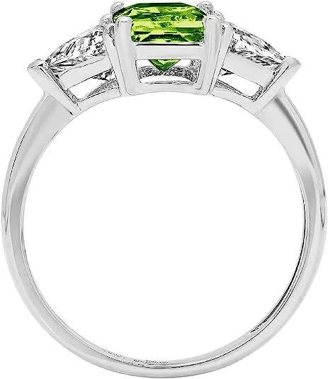 Emerald Cut 3 Stone Solitaire Accent Genuine Flawless Natural Green Peridot Gemstone Engagement Statement Gold Rings for Women