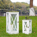 Set of 2 Christmas White Candle Lantern Square Wood Candle Holder Portable Hanging Candle Lantern for Event Gifts