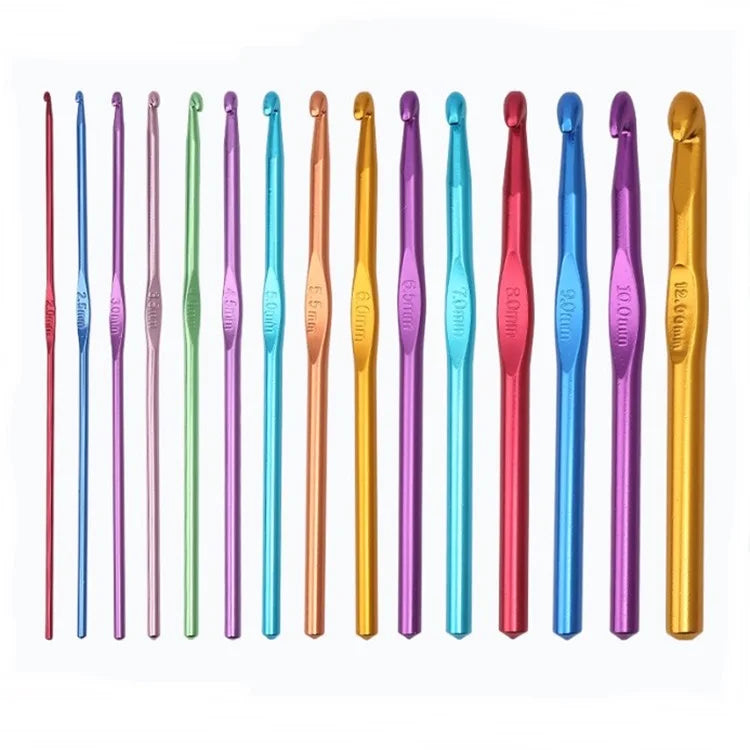 Factory Sale Multicolor 15Sizes 2mm-12mm Individual Size Aluminum Handle Crochet Hooks Knitting Knit Needles Crochet Hooks