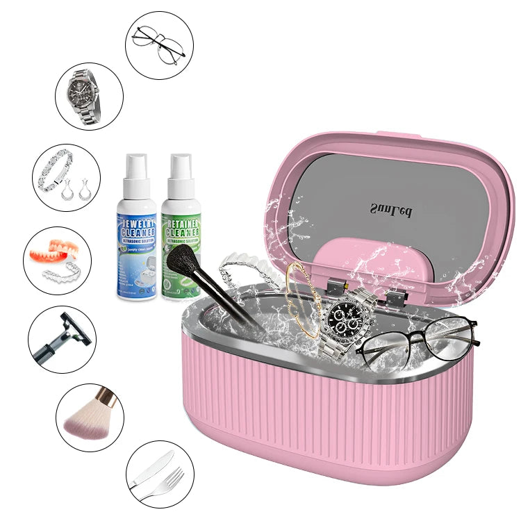 Gift Set 3 Power Modes 45kHz High Frequency Ultrasonic Cleaner for Retainer Ring Nail Tools Jewelry Watch Glasses Retainer