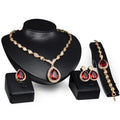 Women Fashion Jewelry Sets Luxury Saudi Dubai 18K Gold Plated Red Crystal Water Drop Pendant Wedding Bridal African Jewelry Set