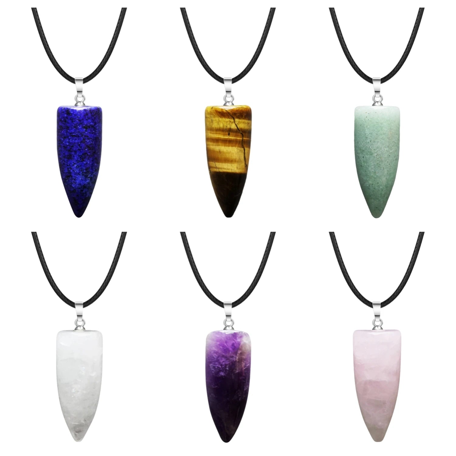 Natural Stones Crystal Healing Necklace Gemstone Lapis Green Aventurine Bullet Pendant Necklace