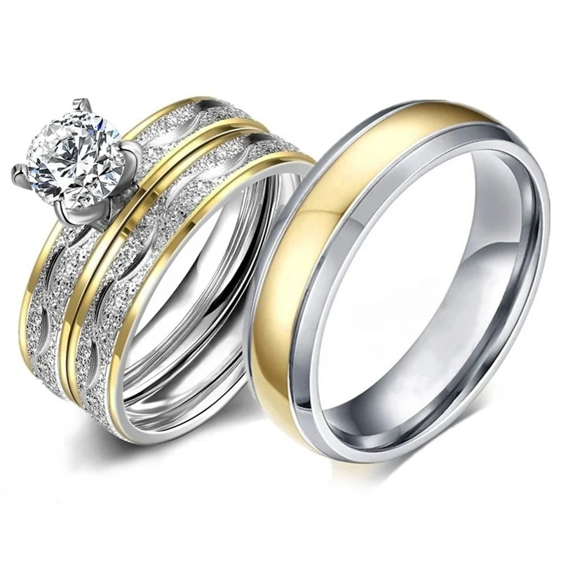MECYLIFE Classic Men Women Love Couple Ring Stainless Steel Wedding Engagement Big Diamond Ring