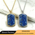 Factory Price Men Natural Lapis Lazuli Necklace 316L Stainless Steel Dog Tags Pendant Waterproof High Polished Gemstone Jewelry