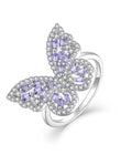 QX Custom OEM Zircon Ladies 925 Sterling Silver Butterfly Fashion Fine Jewelry Animal Rings for Women Girls