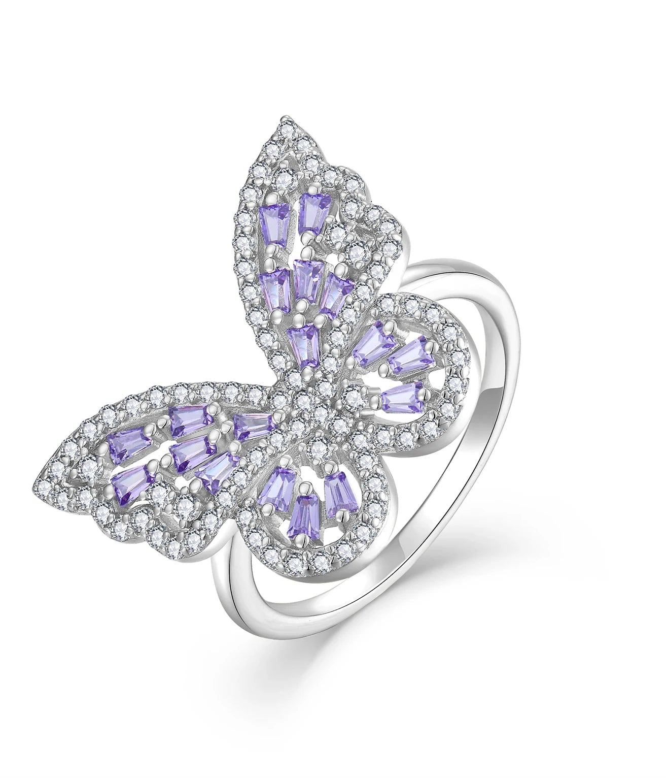 QX Custom OEM Zircon Ladies 925 Sterling Silver Butterfly Fashion Fine Jewelry Animal Rings for Women Girls