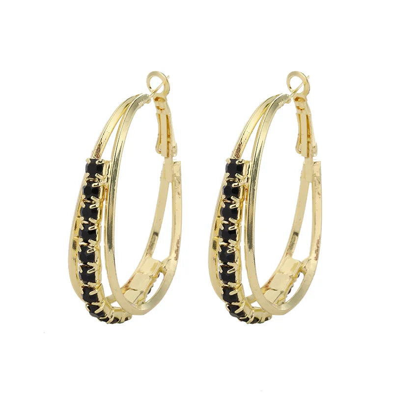 2023 New Arrived 925 Silver Needle Hoop Earrings Statement Layered Rhinestone Crystal Geometric Drop Earrings
