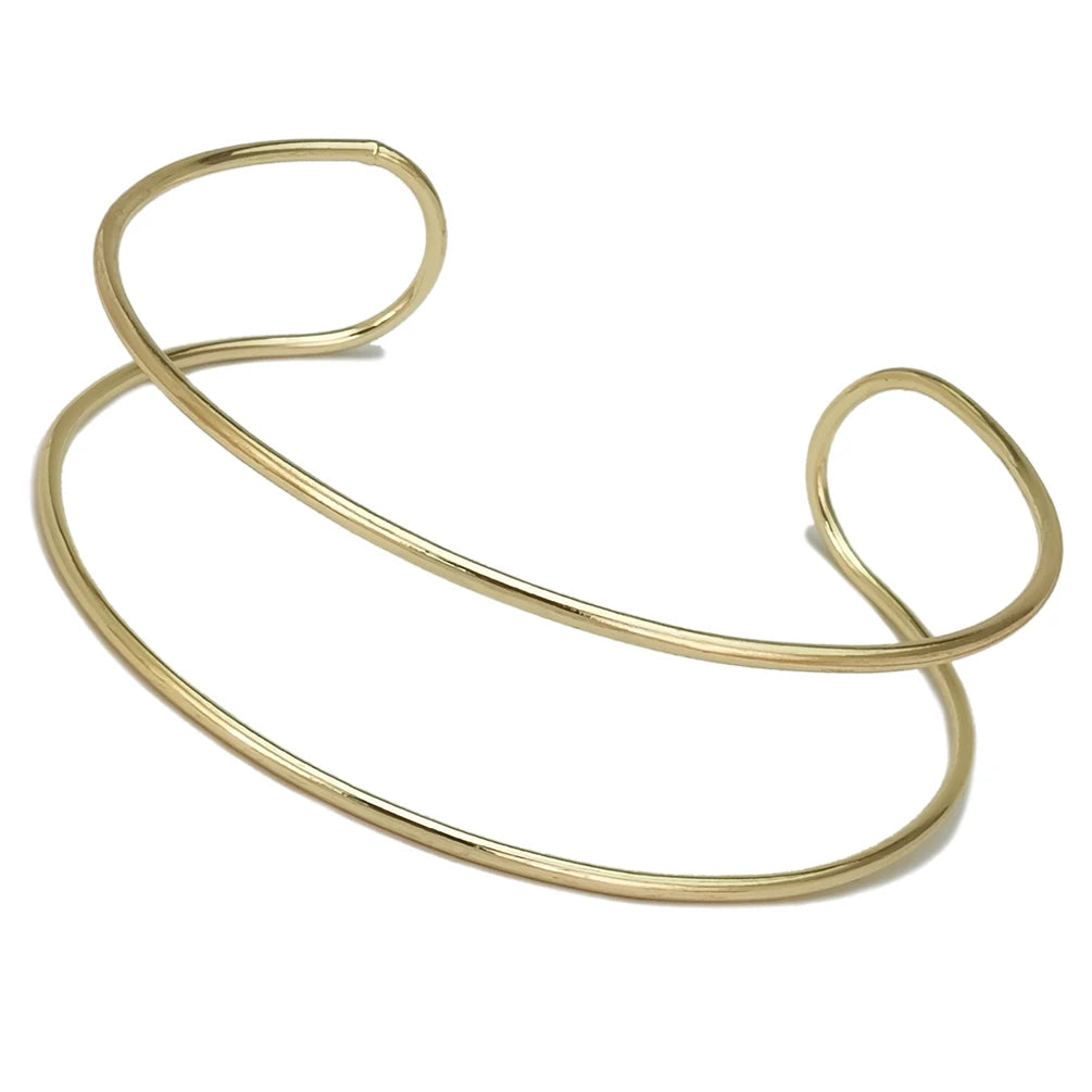 HANSIDON Hot Sale Minimalist Torques Necklace Gold Plated Classic Double Metal Line Statement Choker Necklace Party Jewelry