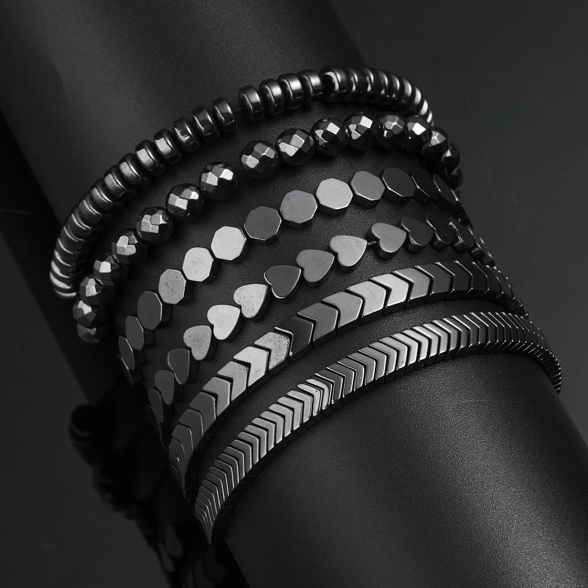 Hot Selling Creative love Round Beads Black Hematite Black Onyx Hand Woven Personality Adjustable Bracelet