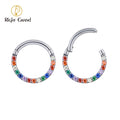 ASTM F136 Implant Grade Titanium Rainbow CZ Hinged Segment Nose Clickers Ring