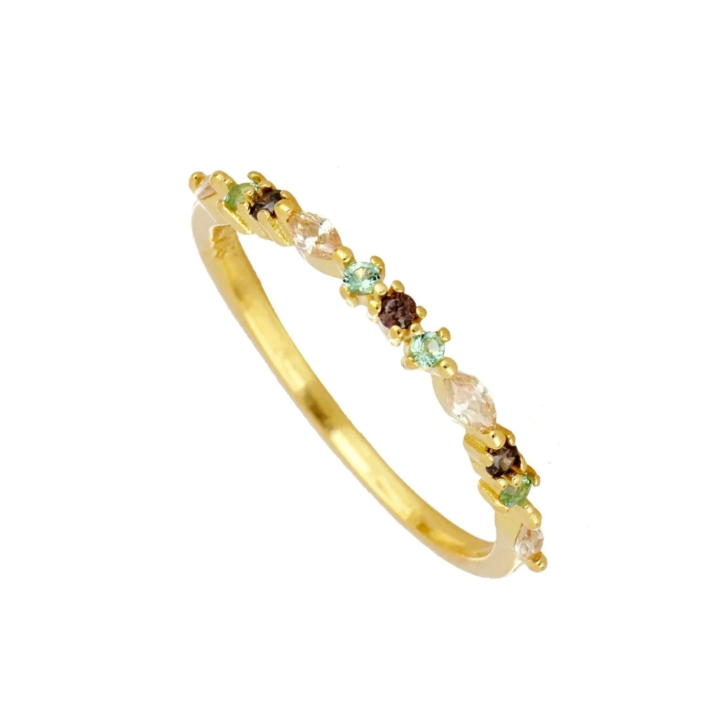 Elegant 18K Gold Plated Magical Colorful Cubic Zircon 925 Sterling Silver Women's Stacking Band Ring Jewelry