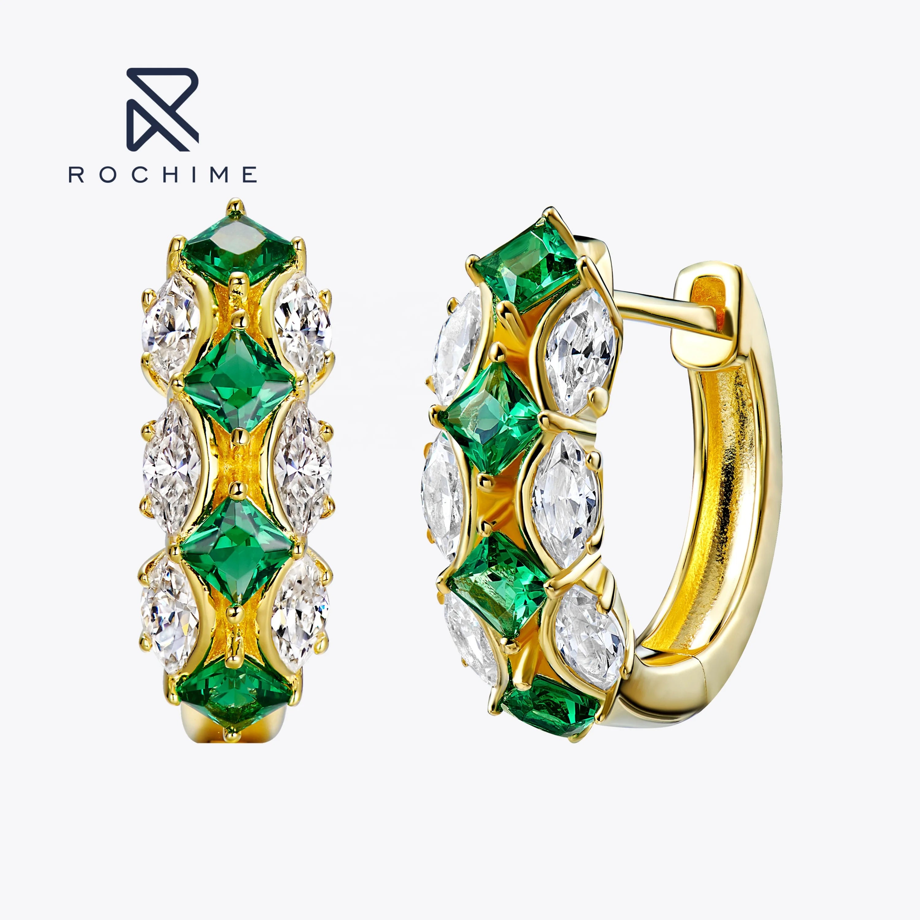 Rochime Yellow Gold Plated Green Gemstone Earrings  925 Sterling Silver Jewelry for Women