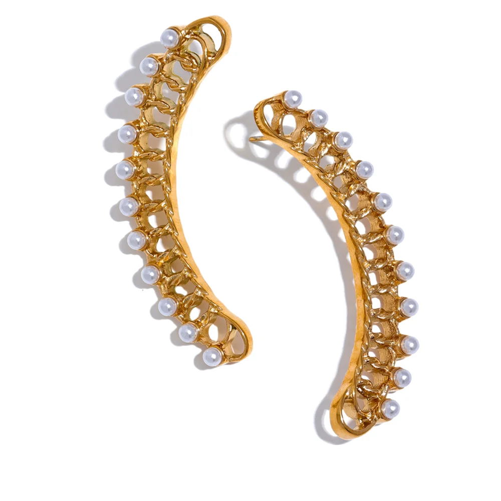 JINYOU 1435 Vintage Fashion Pearls Stainless Steel Geometric Long Earrings Attractive Charm Jewelry Femme Bijoux Gift