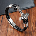Retro Stainless Steel Cross T Magnetic Clasp Bracelet for Men Handmade Braided Double Layer Leather Bracelet Jewelry
