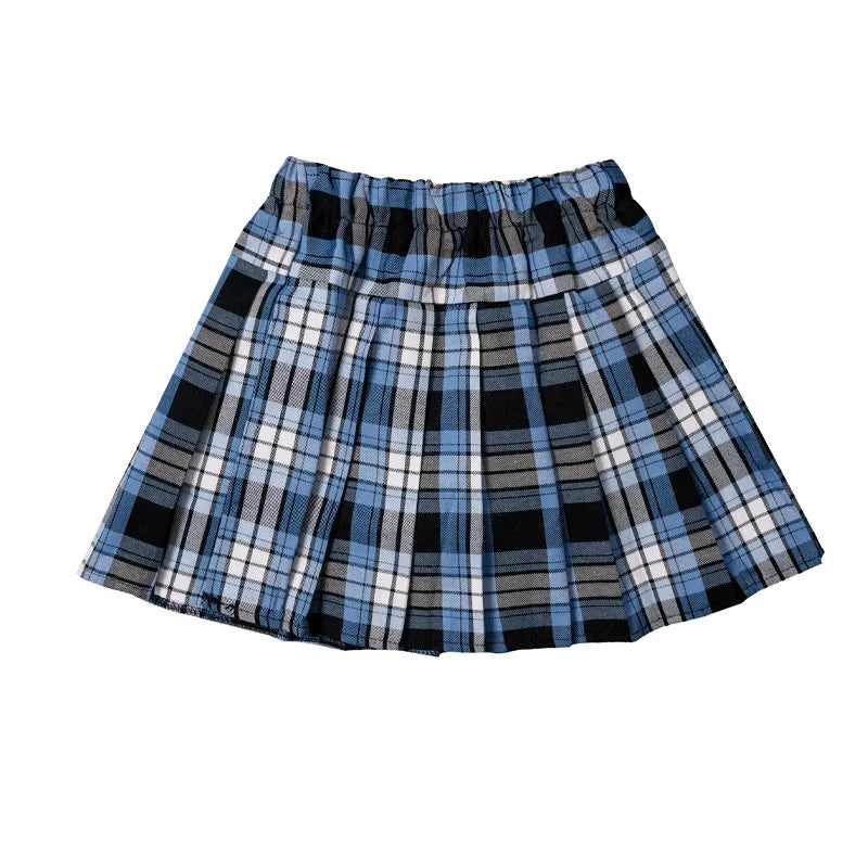 Girls Pleated Skirt Plaid Design Skirt Cotton School Uniform for Primary School Students