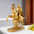 Golden Knight on Horseback Resin Sculpture Medieval Style Home Decor with Armor Detail Luxury Office Desk Statue for Men