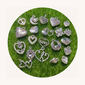 100pcs Zinc Alloy Charms Silver Color Assorted Styles Heart Pendants for DIY Jewelry Making Necklace Bracelet Accessories