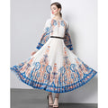 Autumn New Casual Women's Printed Round Neck Long Sleeved Pleated Skirt Loose Plus Size Pleated Dress