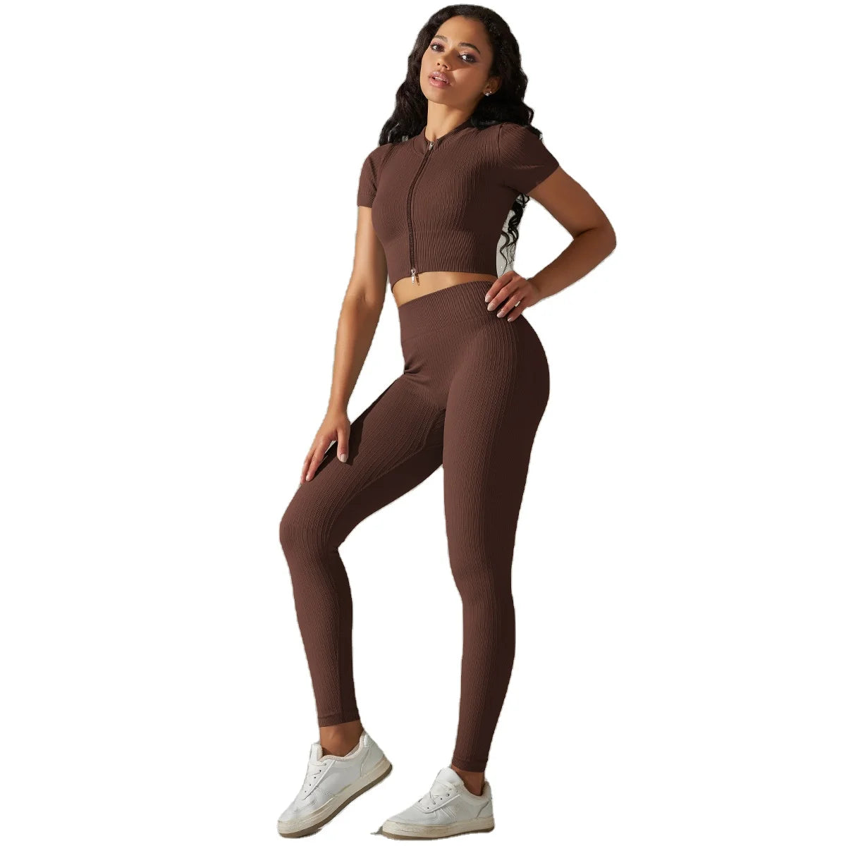 YWNS-6566 Ladies Fashion Two Piece Yoga Suit Women's Fitness Gym Wear Short Sleeve Sportswear GYM Yoga Sets Workout Cloth