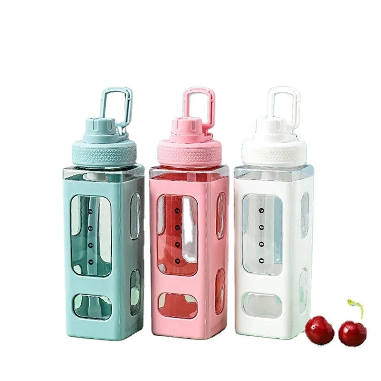 Gym Outdoor Portable Handle 700ml Reusable Eco-Friendly Plastic Square Sports Bottle Boiling Water Applicable