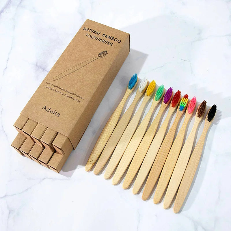 10-Pack Custom Professional Bamboo Toothbrush Black Charcoal Bristle Biodegradable BPA Free
