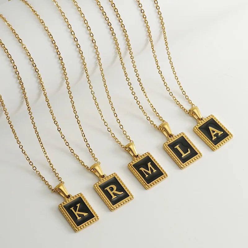 Fashion Jewelry Stainless Steel 18k Gold Woman Girl Natural Shell Inlay Initial English Letters Necklace