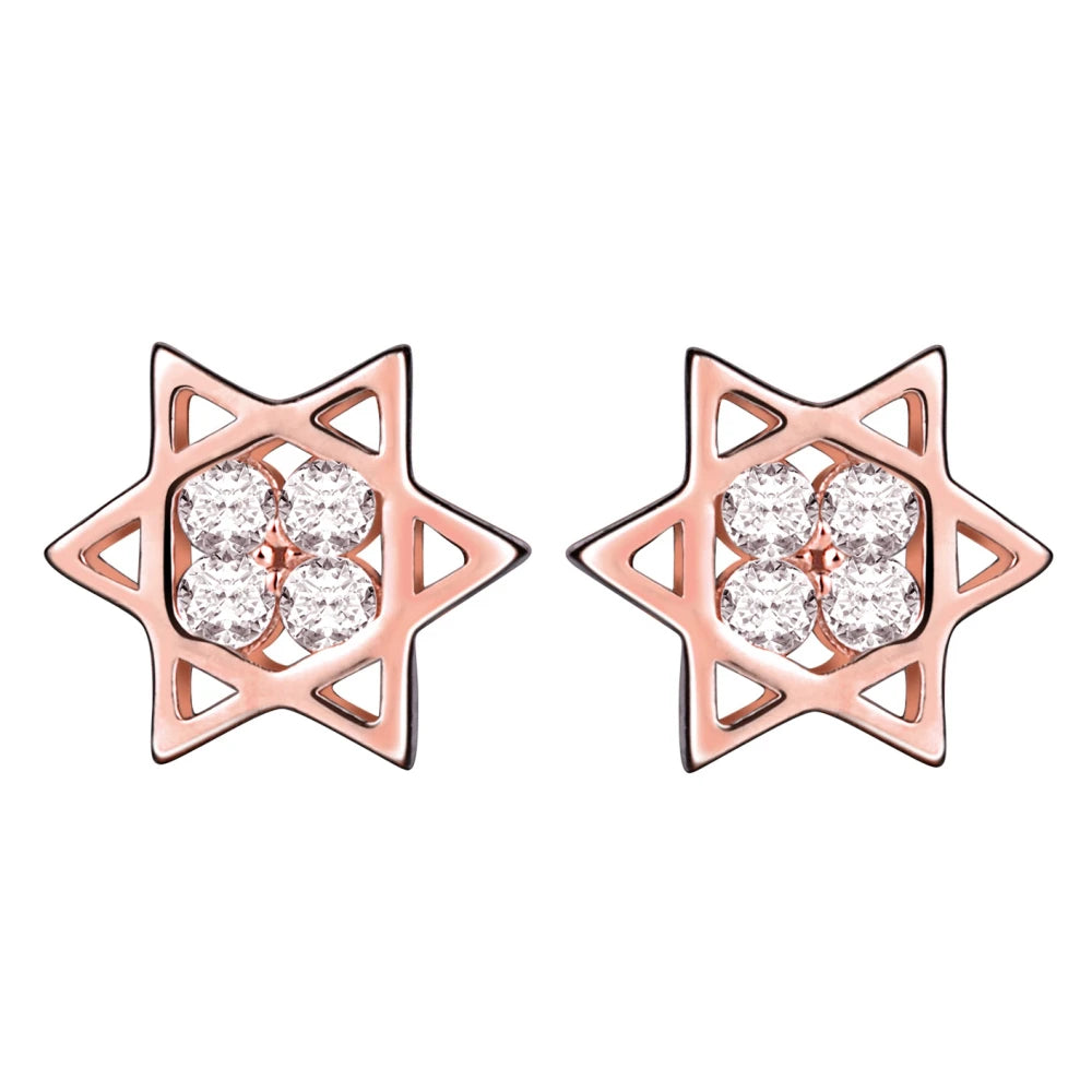Hot Sale David Star Inlaid Stone Rose Gold Plated 925 Silver Cheap Fashion Zircon Earrings for Women