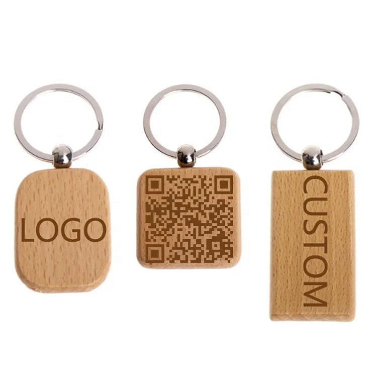 Fashion Personalized Souvenir Promotional Gifts Key Chain Ring QR Code Name Date Logo Custom Wood Keychains