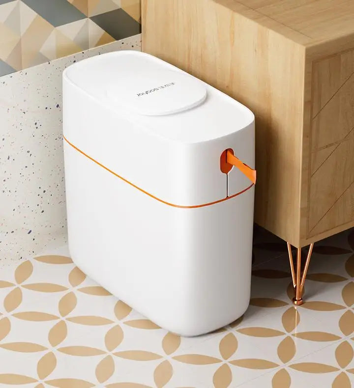 For JOYBOS 12L Slim Plastic Bathroom Trash Can with Standing Structure Press Type Lid Narrow Kitchen Garbage Wastebasket