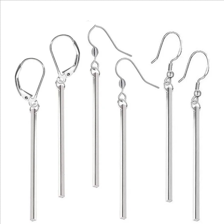Simple Dainty Bar Drop Pendant Hook Earrings Minimalist Stainless Steel Long Bar Drop Hook Earrings for Women Men