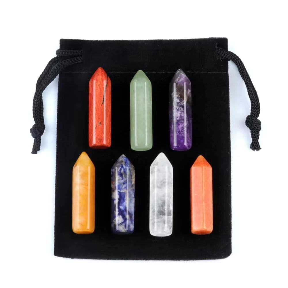 Wholesale 7 Chakra Tower Shaped Stone Set for Decoration Handmade Polished Energy Tumble Crystal Gemstone
