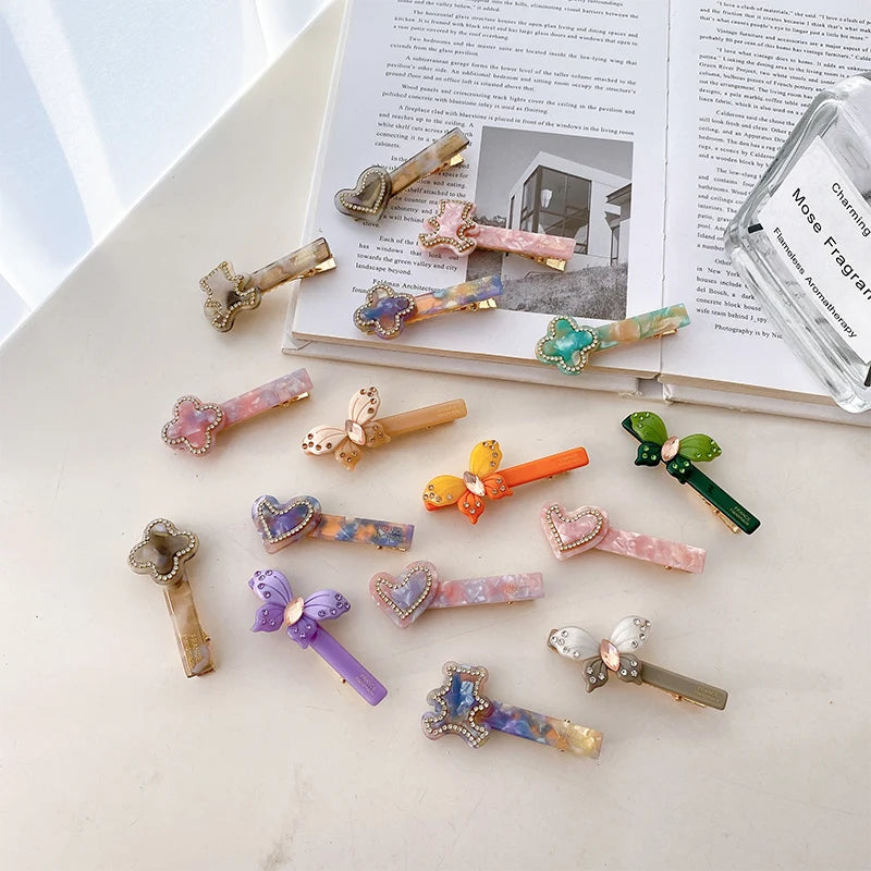DOWELL Korean Wholesale Ponytail Clip Duck Hair Accessories Acetate love butterfly Hair Clips