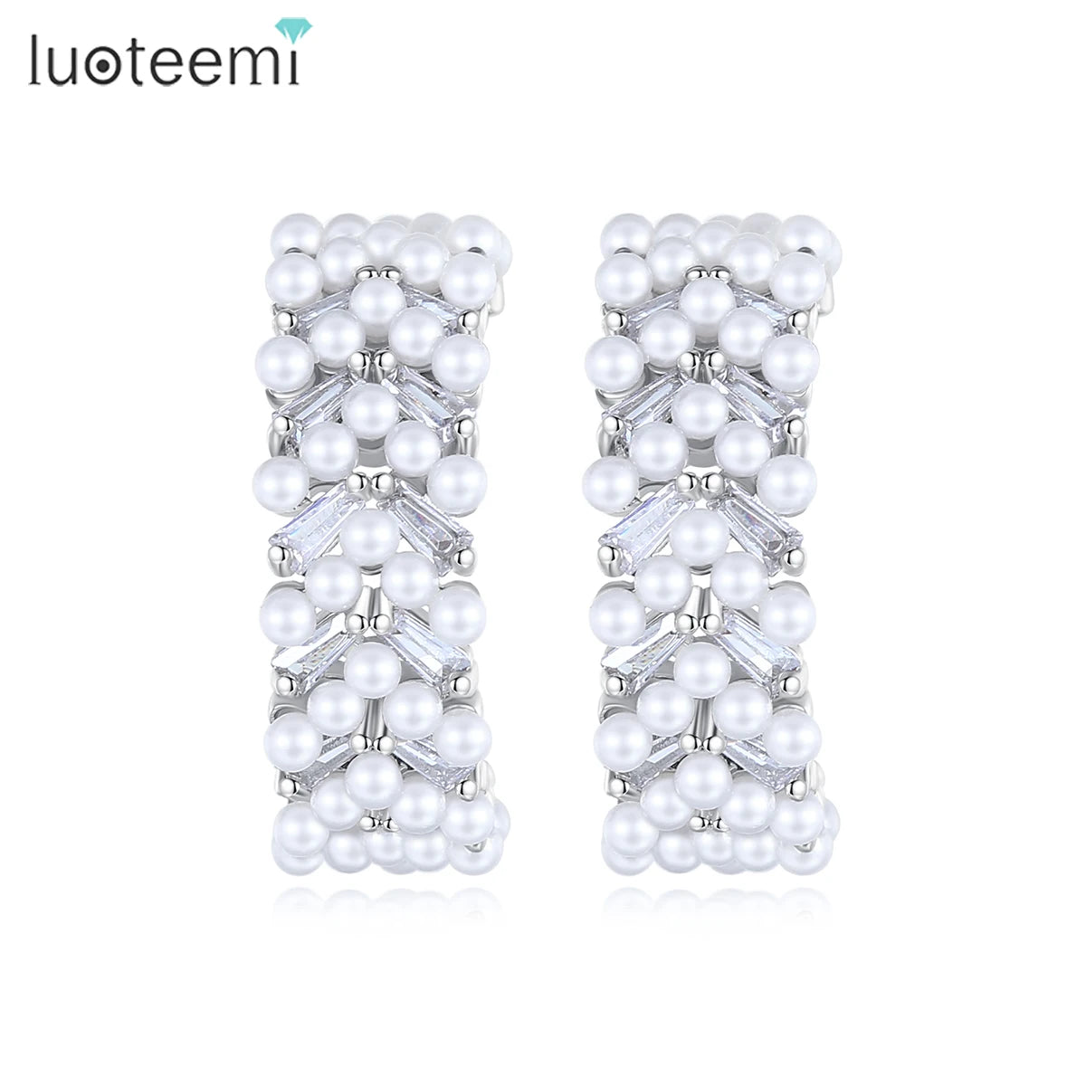 LUOTEEMI New Design Elegant Hoop Earring Big Imitation Round Pearl Earrings for Women Engagement Weddings