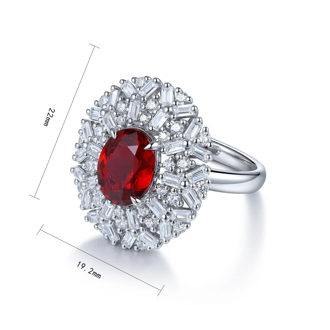 Lanphear Jewelry 925 Sterling Silver Oval Cut Lab Grown Ruby Claw Setting Gemstone Ring for Valentine's Day Wedding Party Gifts