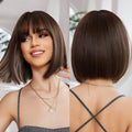 Brown Highlight Grey Straight Synthetic Bob Wigs for Women Daily Party Cosplay Lolita Heat Resistant Fiber Hair