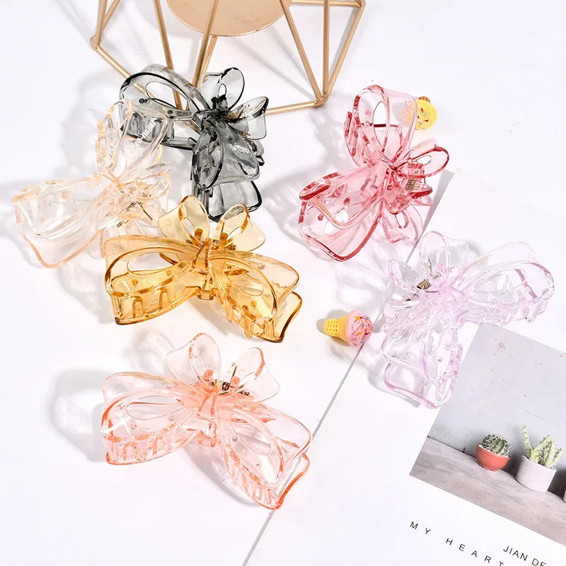 B.PHNE Hair Accessories Women Plastic Butterfly Hair Claw Clips Big Bow Translucent Big Hair Claw