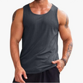 Solid Color Summer Fitness Sports Vest Men Knitted Vertical Stripe Print Casual Anti-Pilling Garment Dyed Puff Technique Logo