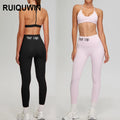RUIQUWIN Women's Gym Sportswear Yoga Set Breathable High Waist Leggings & Bra Solid Pattern Workout Wear Fitness Suit